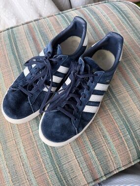 adidas Navy Suede Sneakers with White Stripes